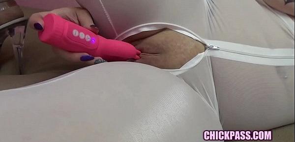  ChickPass - Curvy MILF Selena Sky masturbates in a sheer bodystocking